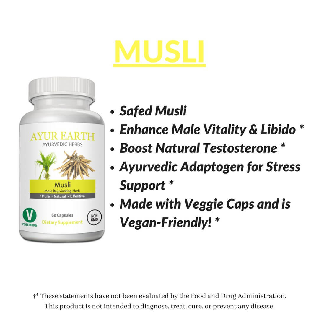 Ayur Earth Safed Musli (Cholophytum Borivilianum ) Mens Health Wellness 250 Mg Ayurvedic Herb ( 60 Veg Capsules)