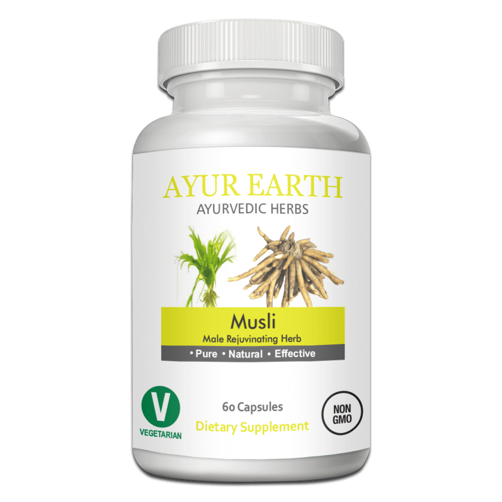 Ayur Earth Safed Musli (Cholophytum Borivilianum ) Mens Health Wellness 250 Mg Ayurvedic Herb ( 60 Veg Capsules)
