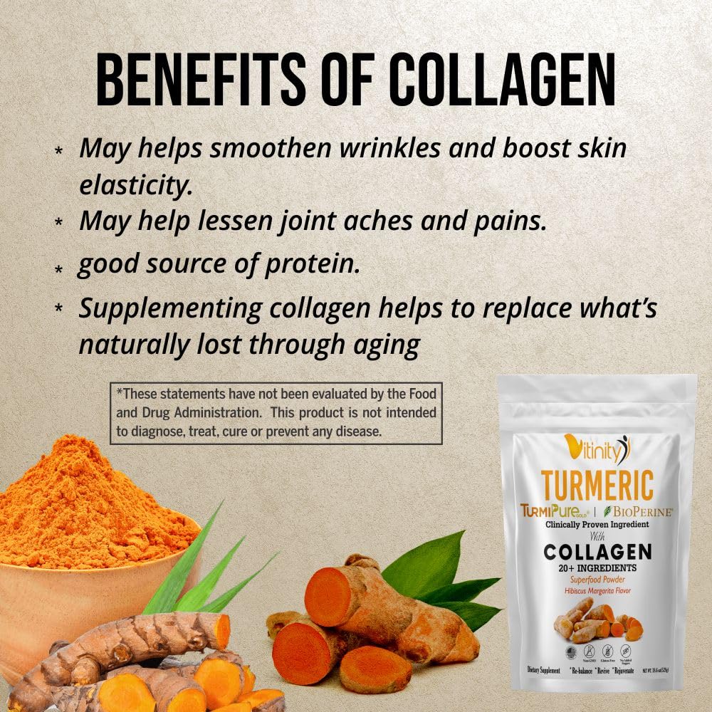 VITINITY Super Food Collagen Powder with CLINICALLY Proven Ingredient for Adults. (Turmeric)