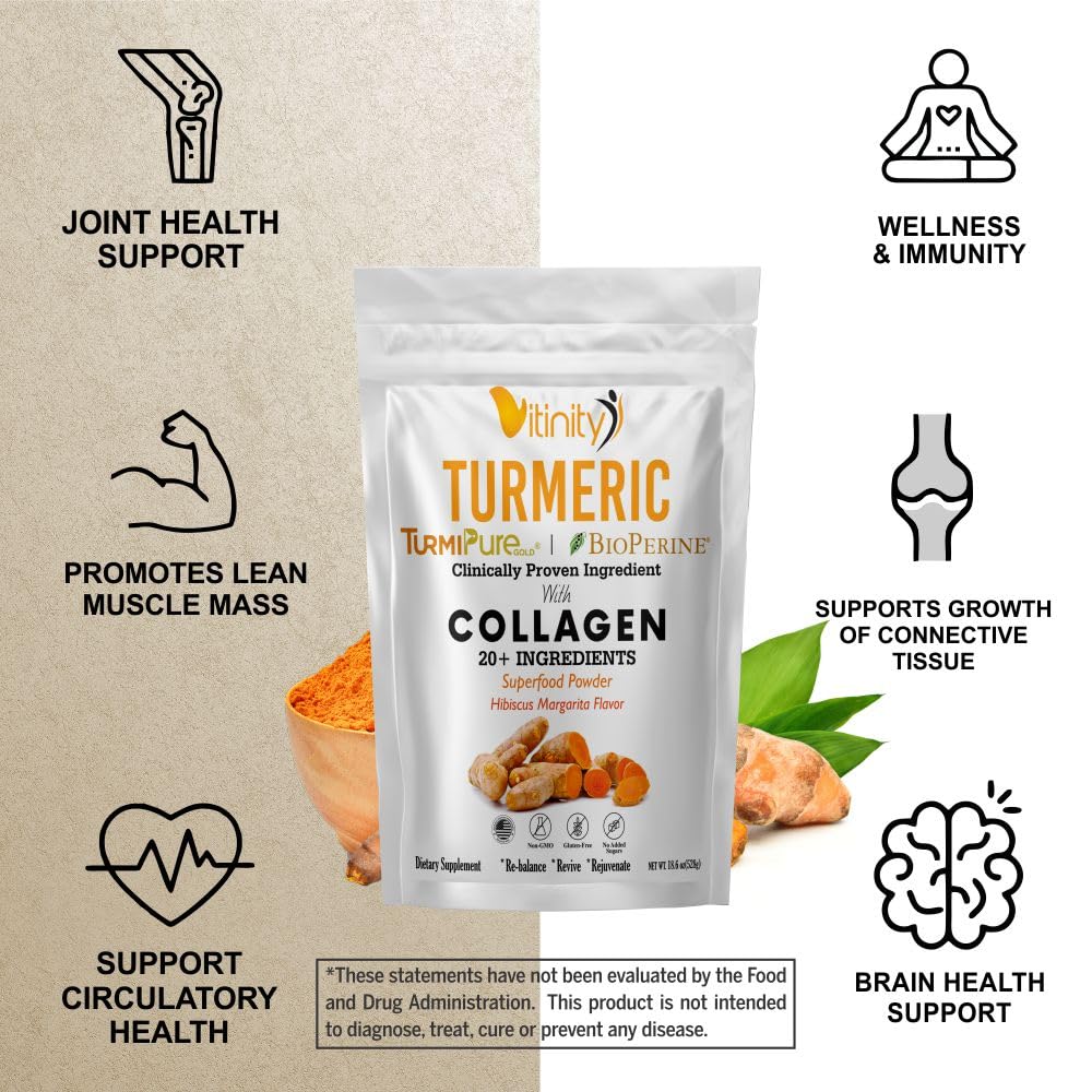 VITINITY Super Food Collagen Powder with CLINICALLY Proven Ingredient for Adults. (Turmeric)
